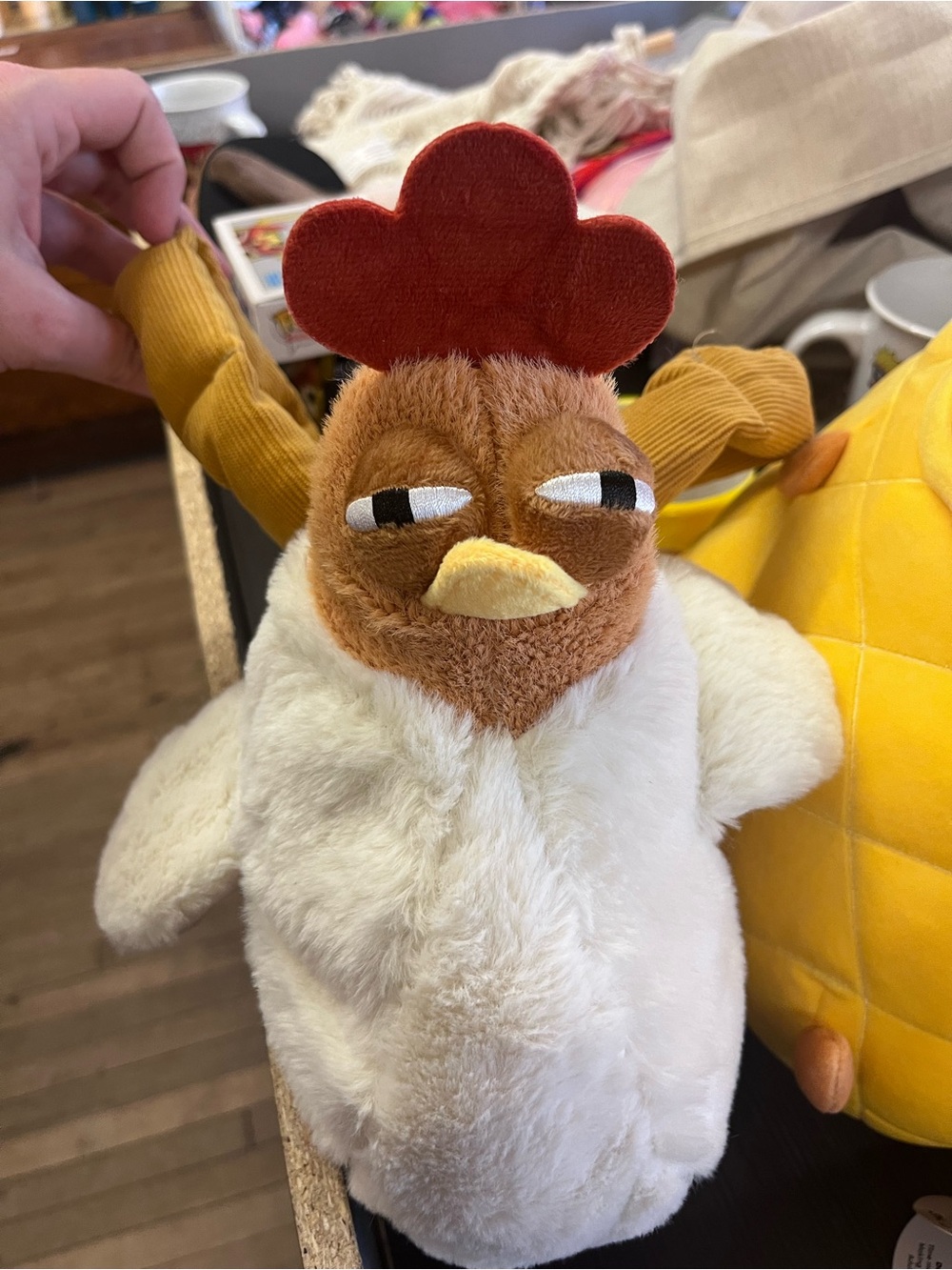 Plush Chicken Bag— White, Brown & Red